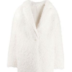 PINKO TEXTURED COCOON WHITE DRESS FAUX SHEEPSKIN FABRIC COAT JACKET NEW 4